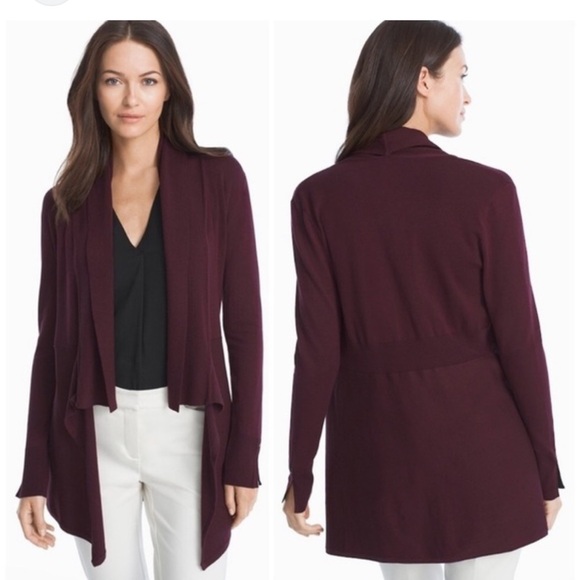 White House Black Market Cabernet Waterfall Drape Burgundy Cardigan – Size M - Picture 1 of 8